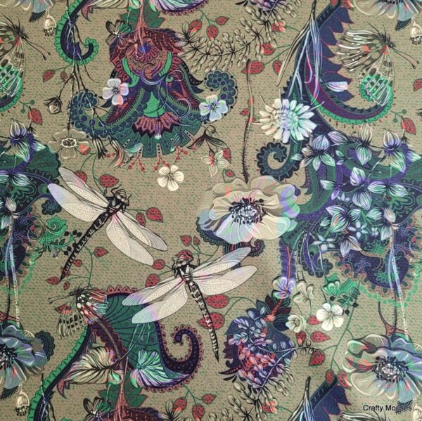 Dragonflies Green upholstery velour velvet Sample