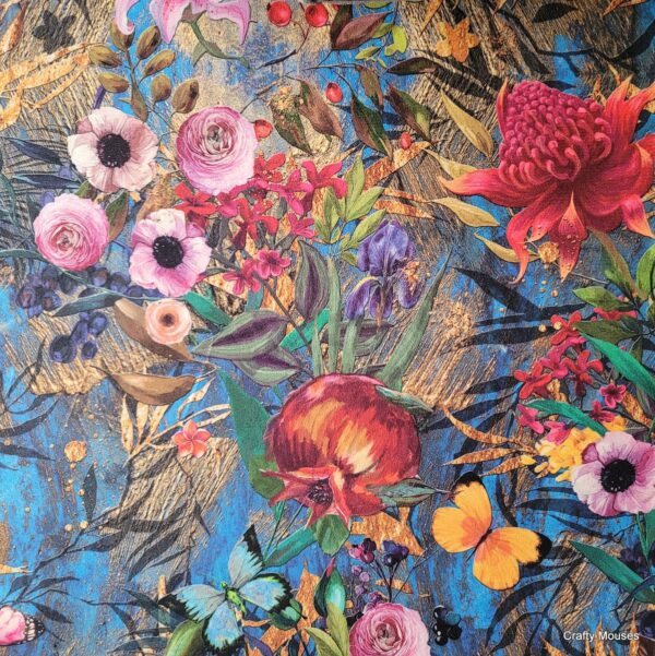 Blue Meadow Flowers 355gsm velour velvet