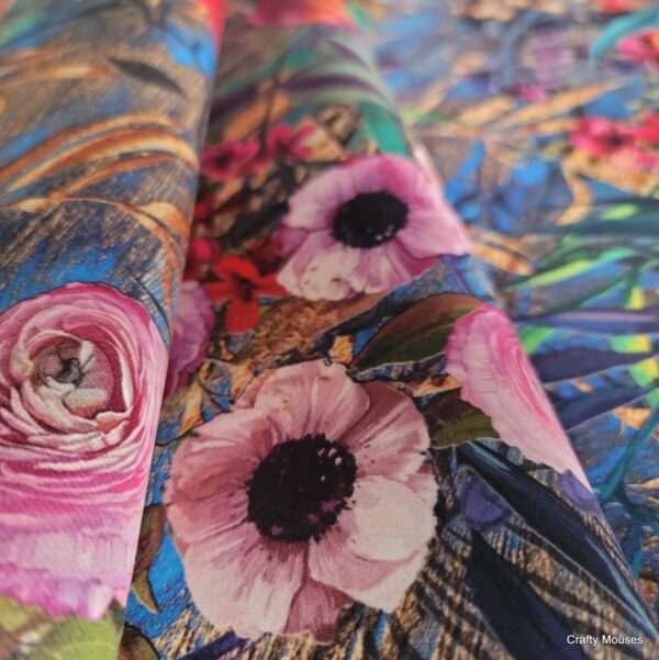 Blue Meadow Flowers 355gsm velour velvet - Image 12