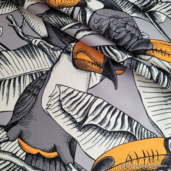 Toucans grey upholstery velour velvet Sample