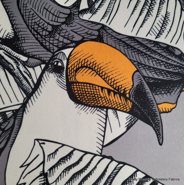 Toucans Grey 355gsm velour velvet - Image 3