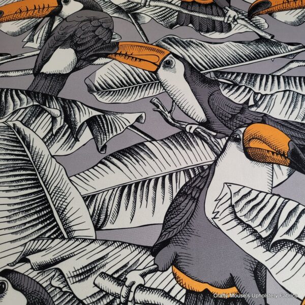 Toucans Grey 355gsm velour velvet - Image 8