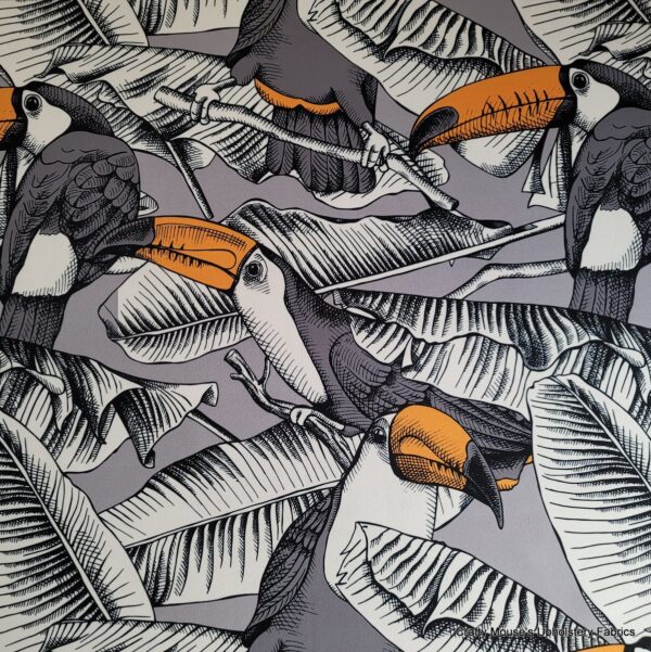 Toucans Grey 355gsm velour velvet - Image 7