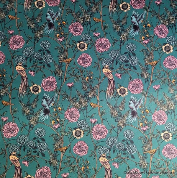 Paradise Birds Teal Green 355gsm velour velvet - Image 9