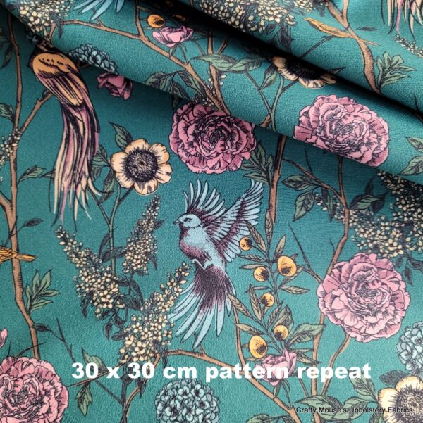 Paradise Birds Teal Green 355gsm velour velvet - Image 10