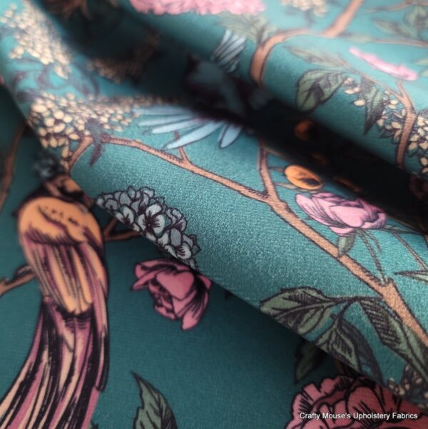 Paradise Birds Teal Green 355gsm velour velvet - Image 11